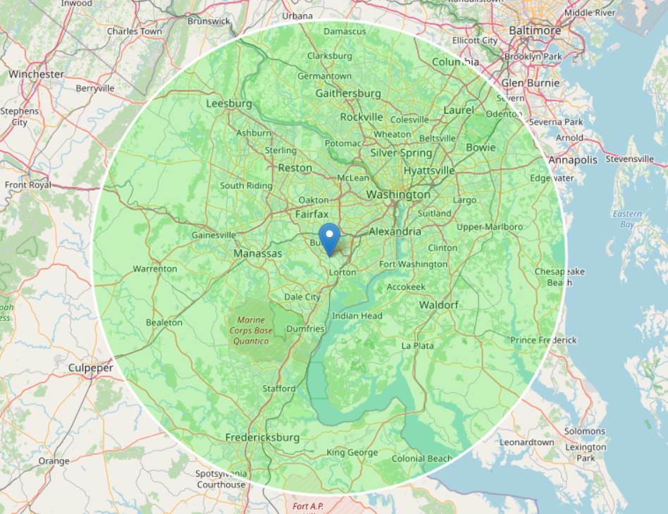 Regional map backdrop for Northern Virginia and Washington, D.C.